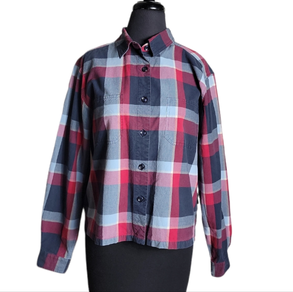 Christopher & Banks plaid button front shirt women's size large  long sleeve